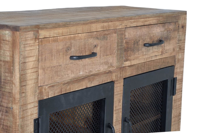 GINER Y COLOMER Buffet industriel en bois de manguier et métal naturel - 85 cm H x 100 cm L x 38 cm P
